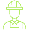 Travailleur avec casque : Icône de sécurité et protection. Icône stylisée vert clair d'une silhouette de travailleur portant un casque de sécurité. Symbole de protection professionnelle.